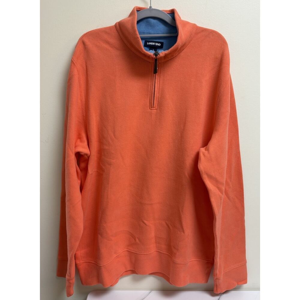 Lands’ End Men’s Large Orange Bedford Rib Quarter Zip Pullover Sweater